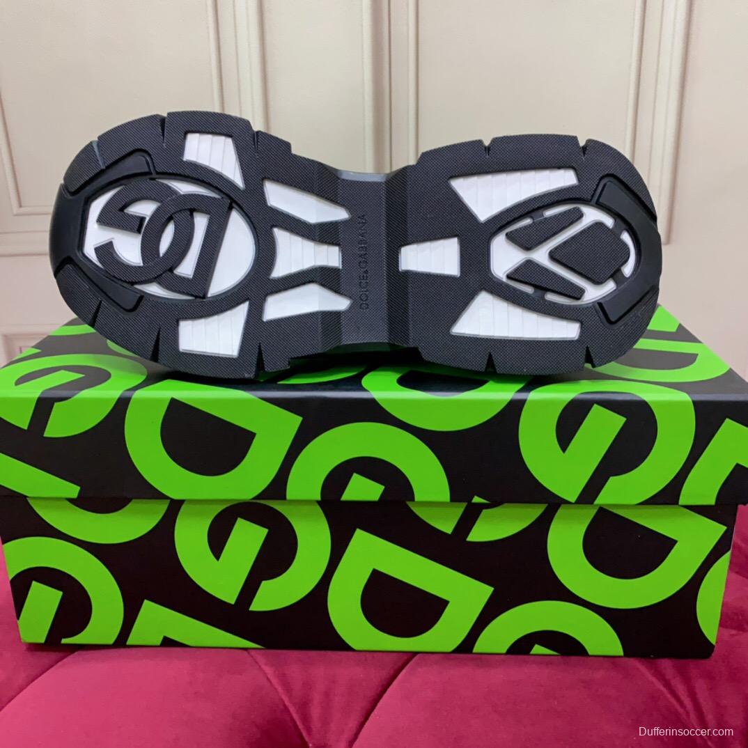 2025 Unisex Dolce & Gabbana Black White Mesh Leather Sneakers LY00340