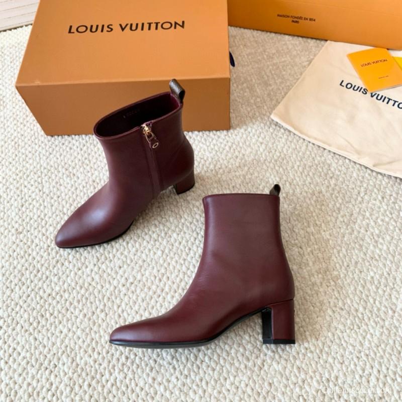 2024 Women Louis Vuitton Burgundy Leather Ankle Boots MJ00410