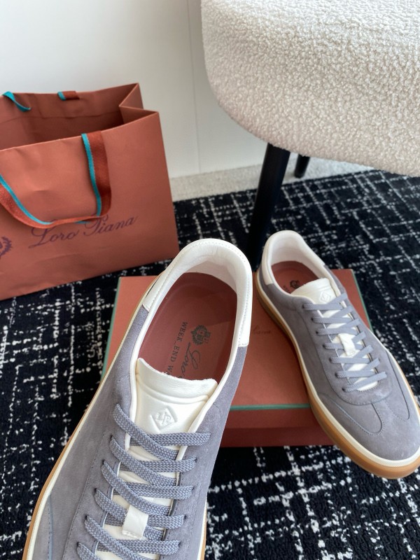 2024 Unisex Loro Piana Grey Suede Calf Leather Trainers MJ00320