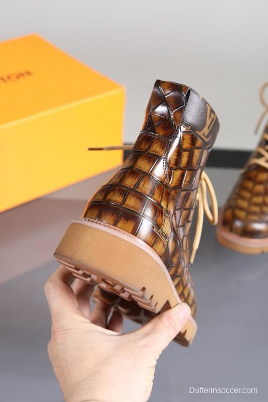 2024 Men Louis Vuitton Brown Leather Casual High-top MJ00470