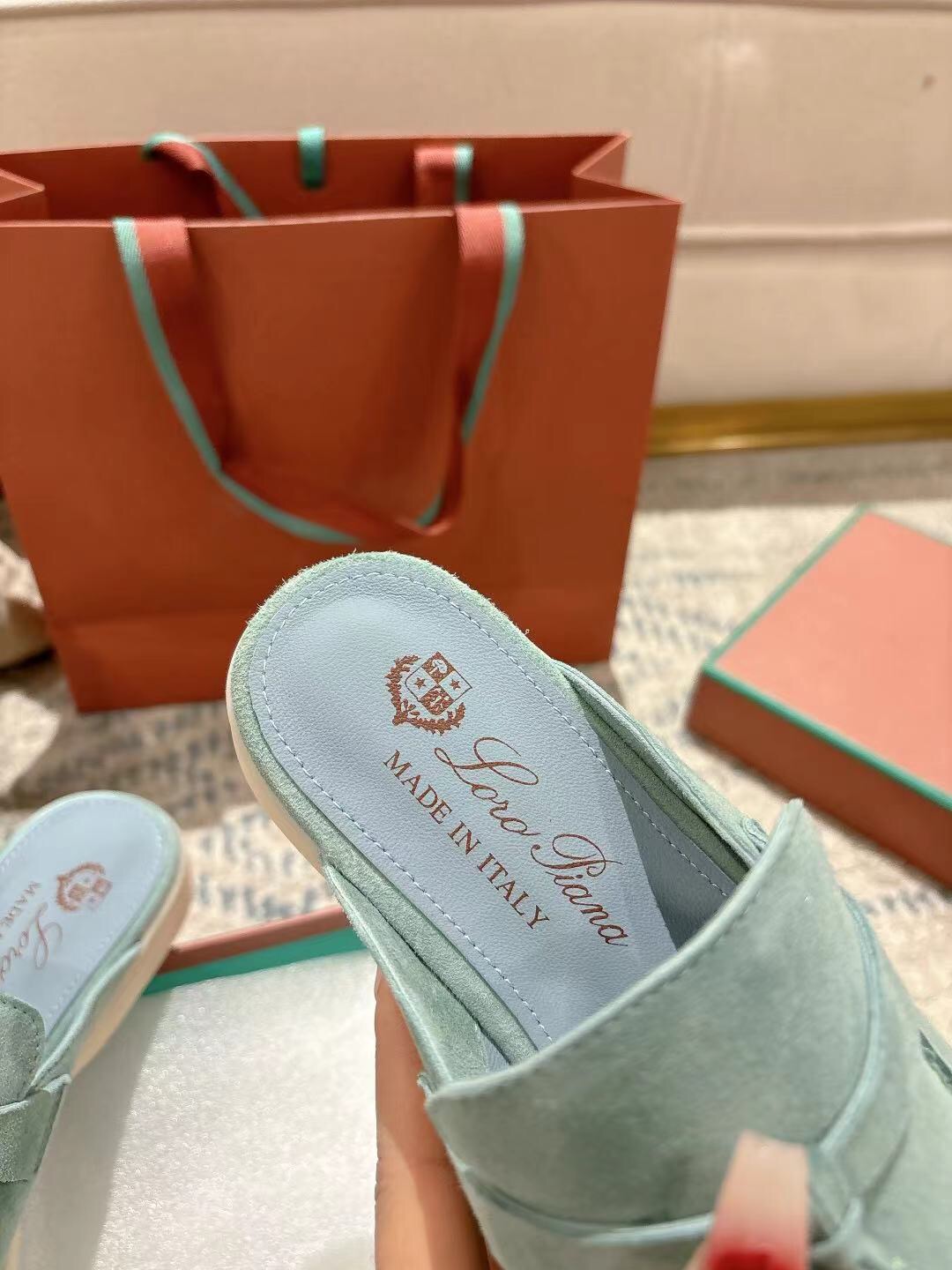 2025 Women LP Mint Green Suede Loafers LY00430F