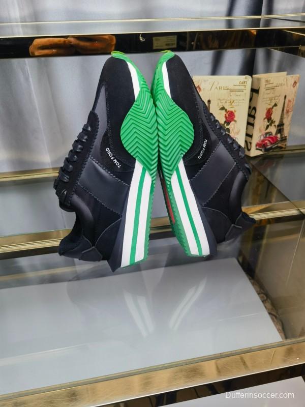 2025 Unisex TOM FORD Black Green Leather Suede Sneakers LY00360(F)/LY00370(M)