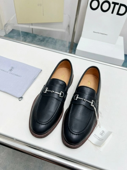 2024 Men Brunello Cucinelli Black Leather Loafers MJ00480