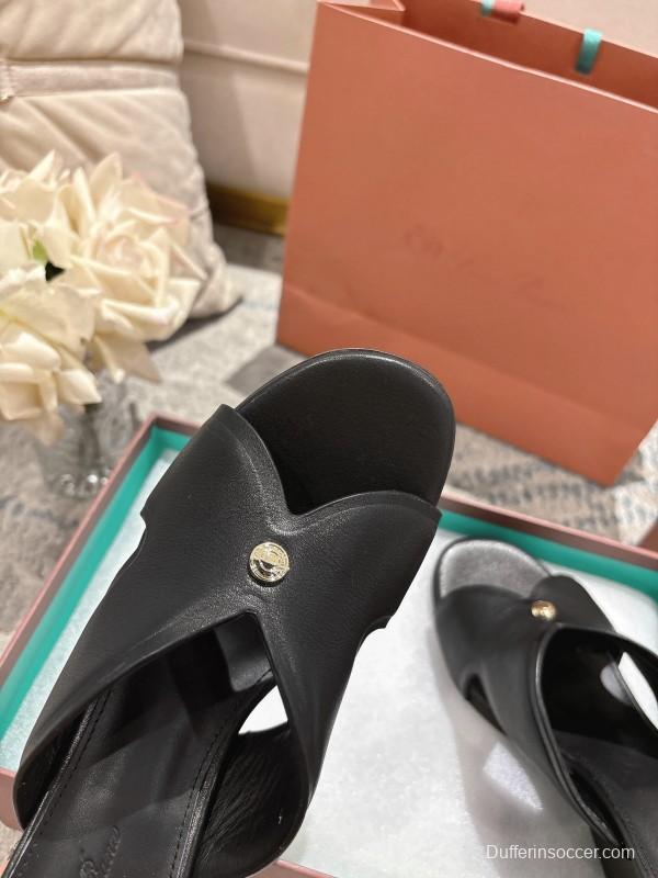 2025 Women Le Parmentier Black Leather Slippers LY00300