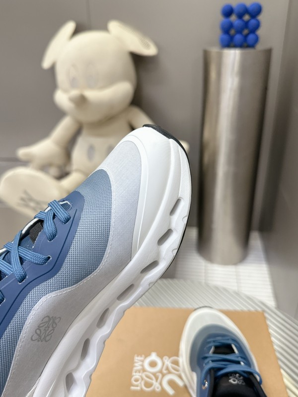 2025 Unisex Loewe Blue Grey White Leather Mesh Sneakers