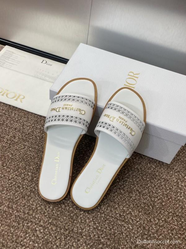 2025 Women Dior White Leather Slippers KFY00300