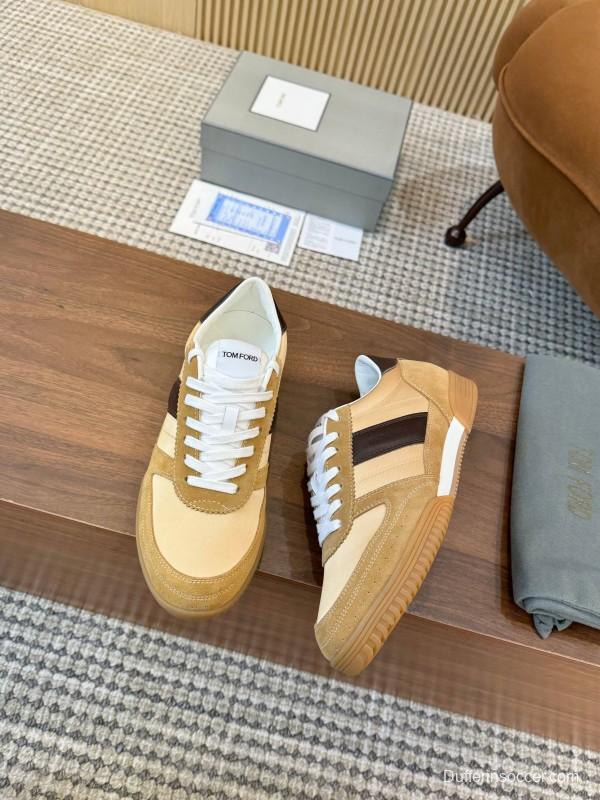 2025 Men TOM FORD Beige Brown Suede Leather Sneakers LY00360