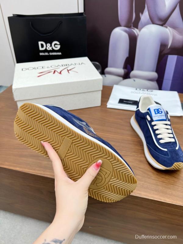 2025 Men Dolce & Gabbana Blue Suede Leather Sneakers LY00300