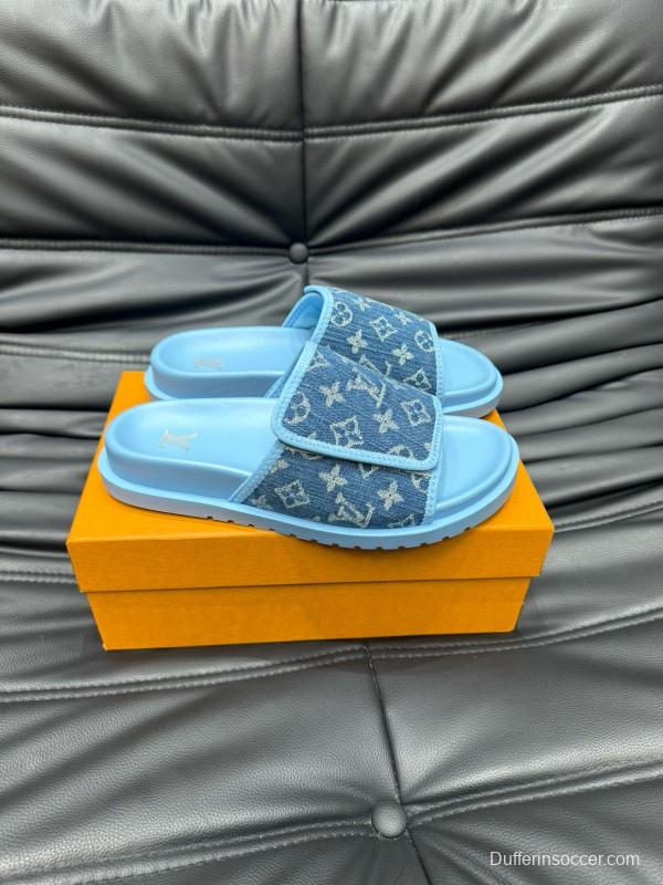 2024 Slippers Louis Vuitton Blue Denim Slippers MJ00200
