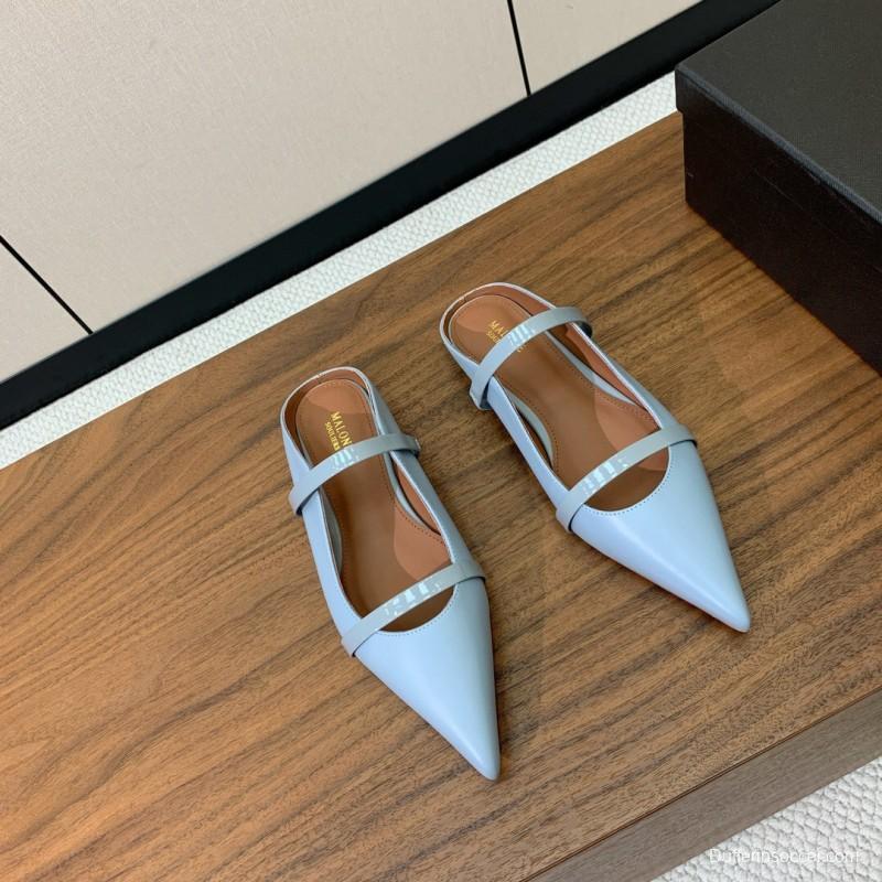 2025 Women Malone Souliers Light Blue Leather Flat Mule