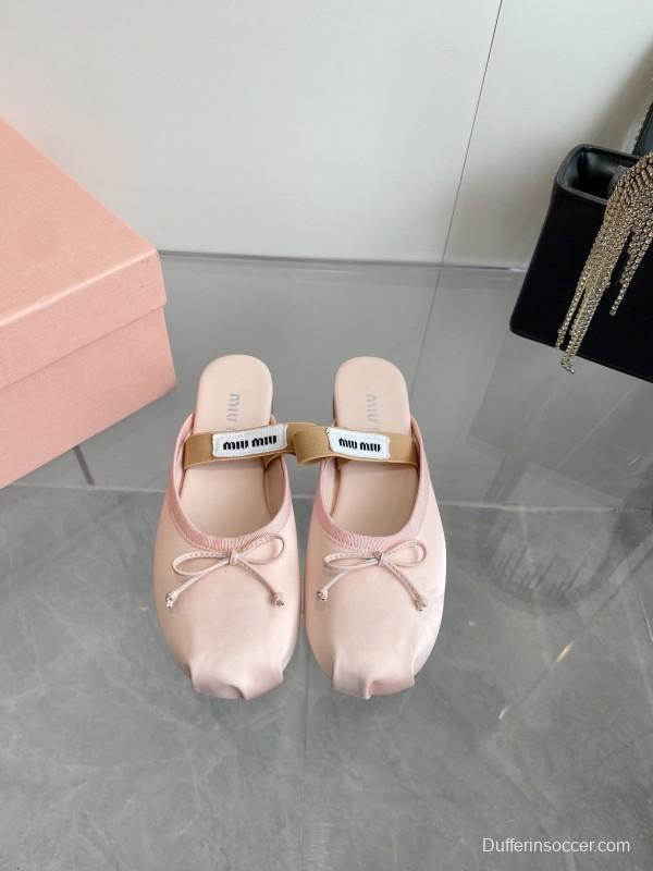 2025 Women Miu Miu Pink Satin Ballet Flats KFY00280