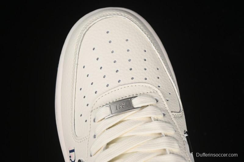 Nike Air Force 1 '07 Low Dior Collaboration Blue Four Small Silver Swoosh Casual Sneakers - XS2869-001