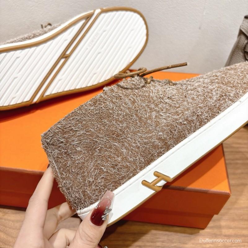 2025 Unisex Hermès Brown Tan Wool Chukka Boots AS00380