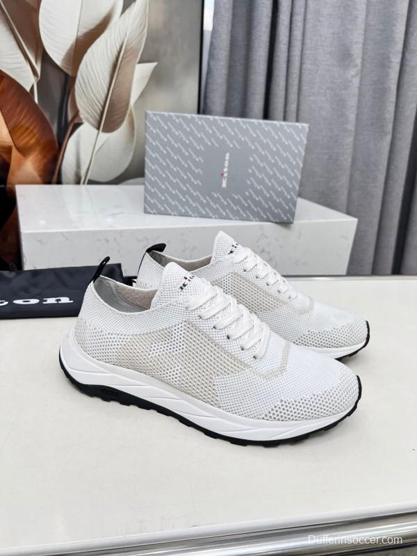 2025 Men Kiton White Beige Knit Sneakers Original MD Rubber Sole AS00320