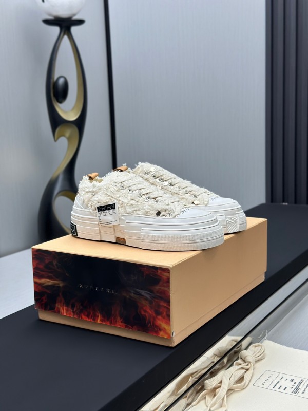 2025 Unisex XVESSEL White Canvas Plimsolls Vulcanized AS00260