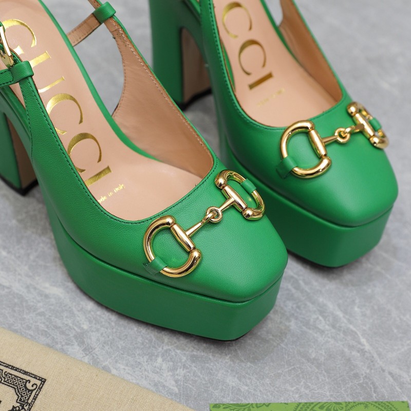 2025 Women Gucci Green Leather Platform High Heels KFY00320