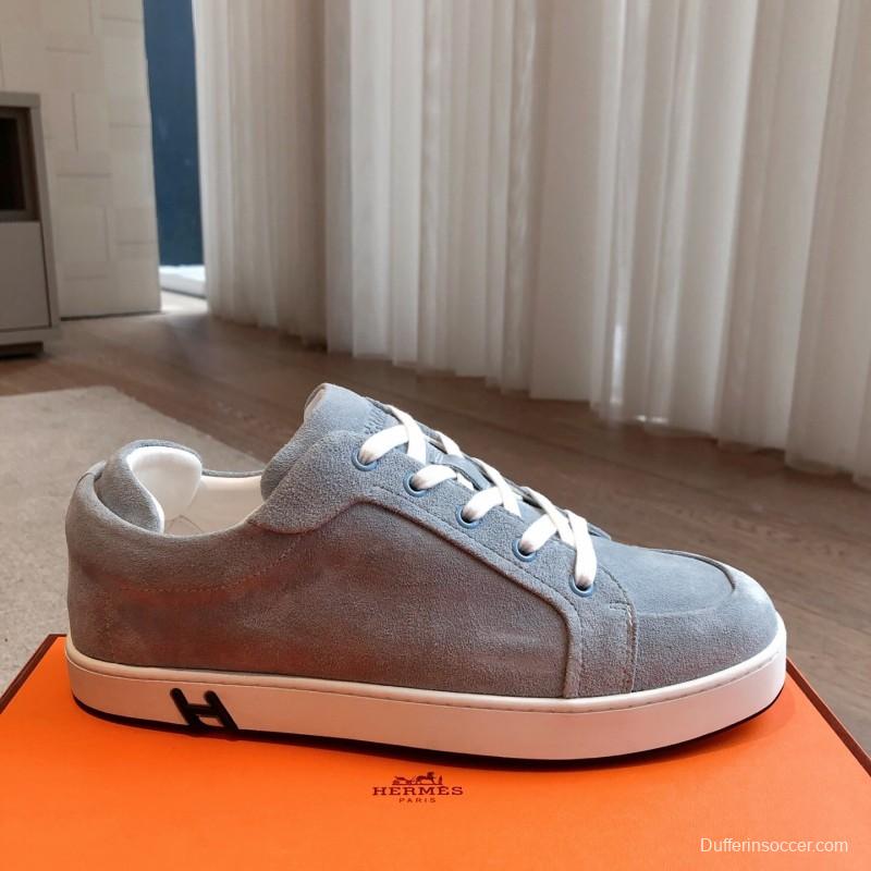 2025 Unisex Hermès Blue Grey Suede Leather Sneakers AS00380
