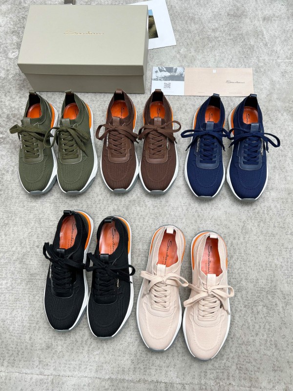 2025 Unisex Santoni Beige Wool Blend Knit Sneakers AS00320