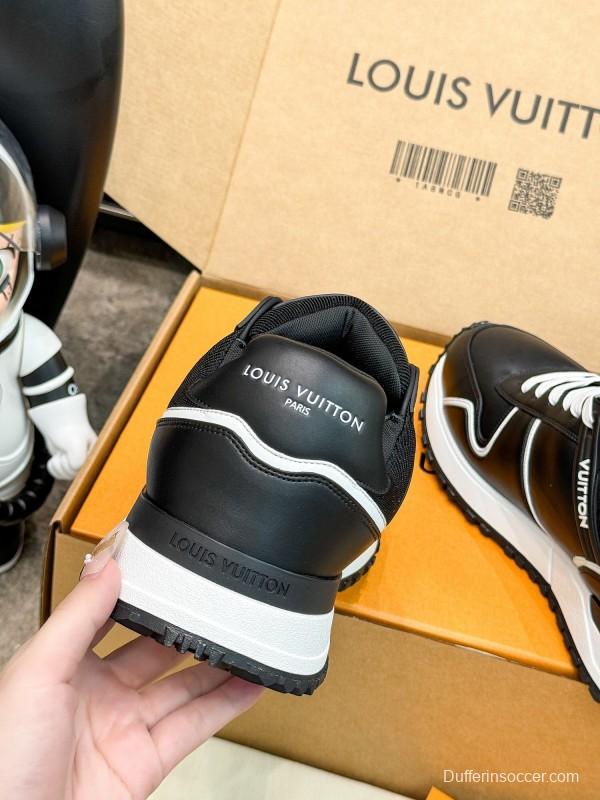 2025 Unisex Louis Vuitton Black White Leather Sneakers Run Away Maxi AS00390