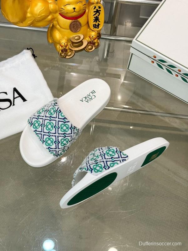 2025 Men CASA BLANCA White Green Blue Embroidered Leather Slippers KFY00160