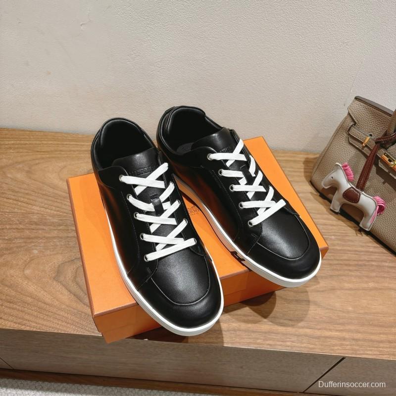 2025 Unisex Hermès Black Leather Sneakers AS00380
