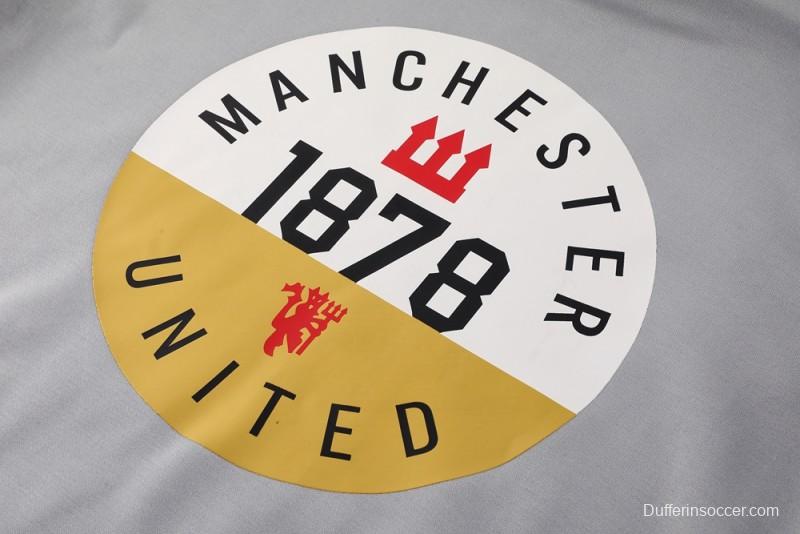 25/26 Manchester United Hooide Grey Full Zipper Jacket + Long Pants