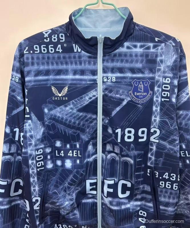 25/26 Everton Navy Blue/Blue with Stadium Blueprint Pattern Reversible Windbreaker