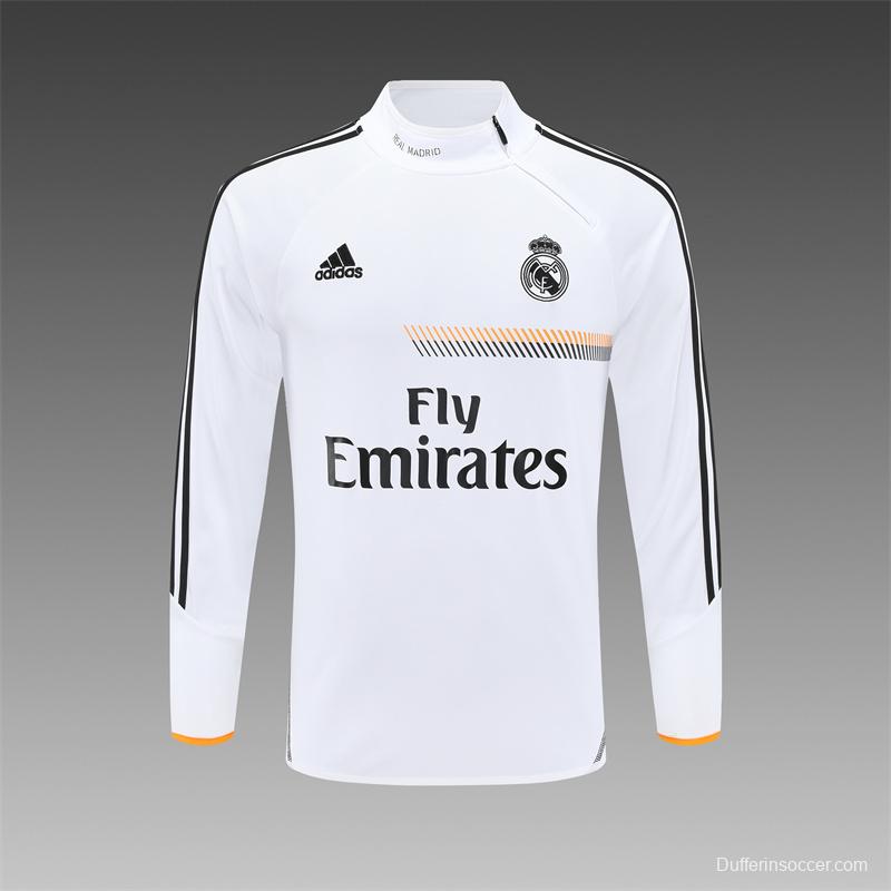 Retro 13/14 Real Madrid White Half Zipper Jacket+Long Pants