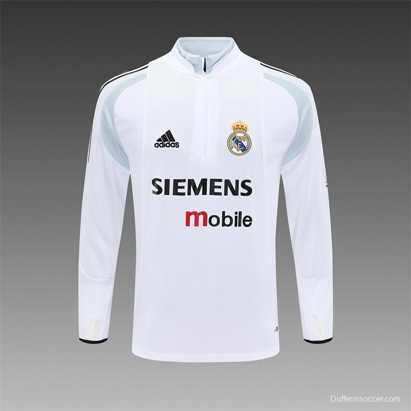 Retro 04/05 Real Madrid White Half Zipper Jacket