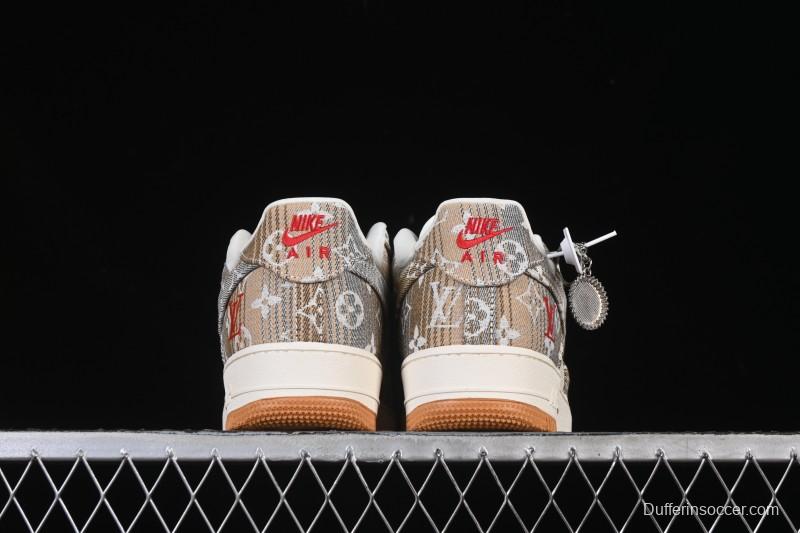 Nike Air Force 1 '07 Low LV Collaboration Grey Brown Floral Canvas Casual Sneakers - DF0188-076