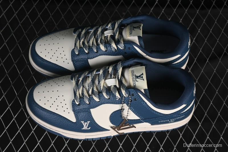 Nike SB Dunk Low LV Collaboration Light Gray Navy Blue High-End Custom Low-Top Casual Skate Shoes - SC0601-477