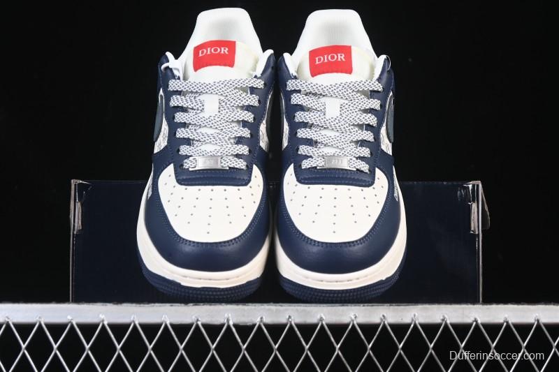 Nike Air Force 1 '07 Low Dior Collaboration White Blue Gray Hook Casual Sneakers - XD2588-603