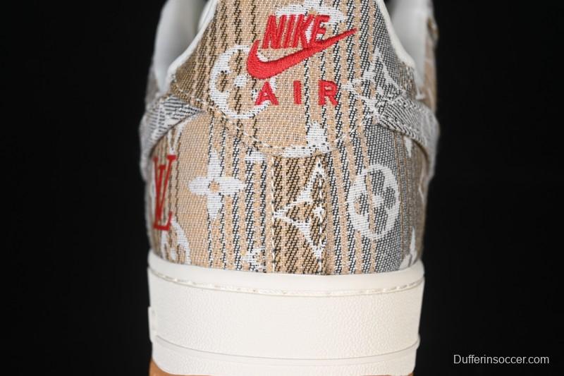 Nike Air Force 1 '07 Low LV Collaboration Grey Brown Floral Canvas Casual Sneakers - DF0188-076