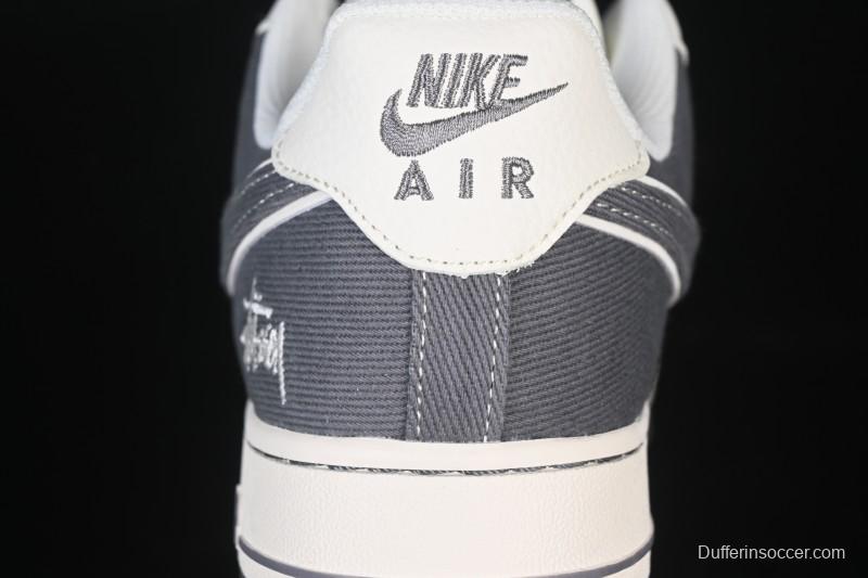 Nike Air Force 1'07 Low Stussy Collaboration Light Gray Canvas Casual Sneakers - JP8028-011