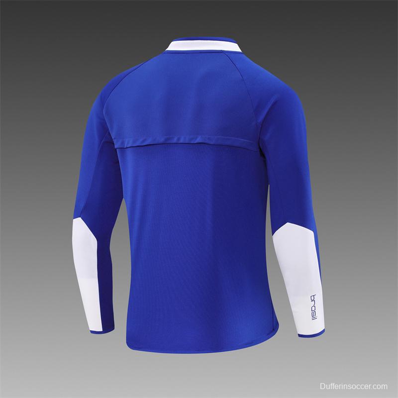 2002 Brazil Color Blue Half Zipper Jacket+Long Pants