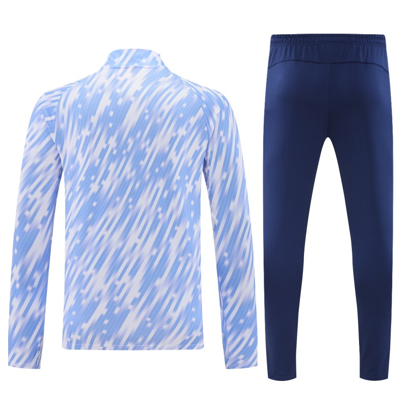 25/26 Manchester City White with Sky Blue Diagonal Stripes Half Zipper Jacket Tracksuit +Long Pants