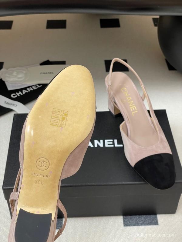 Chanel Sling-back Two-tone Suede Slingback Sandals Flat/Block Heel - KFY00280