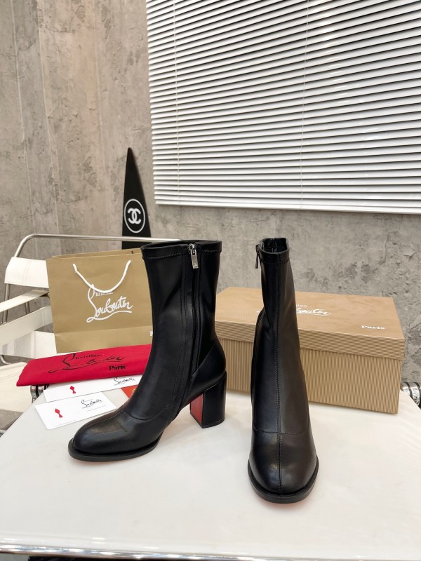 Christian Louboutin 2025/SS Chunky Heel Stretch Ankle Boots - LY00300