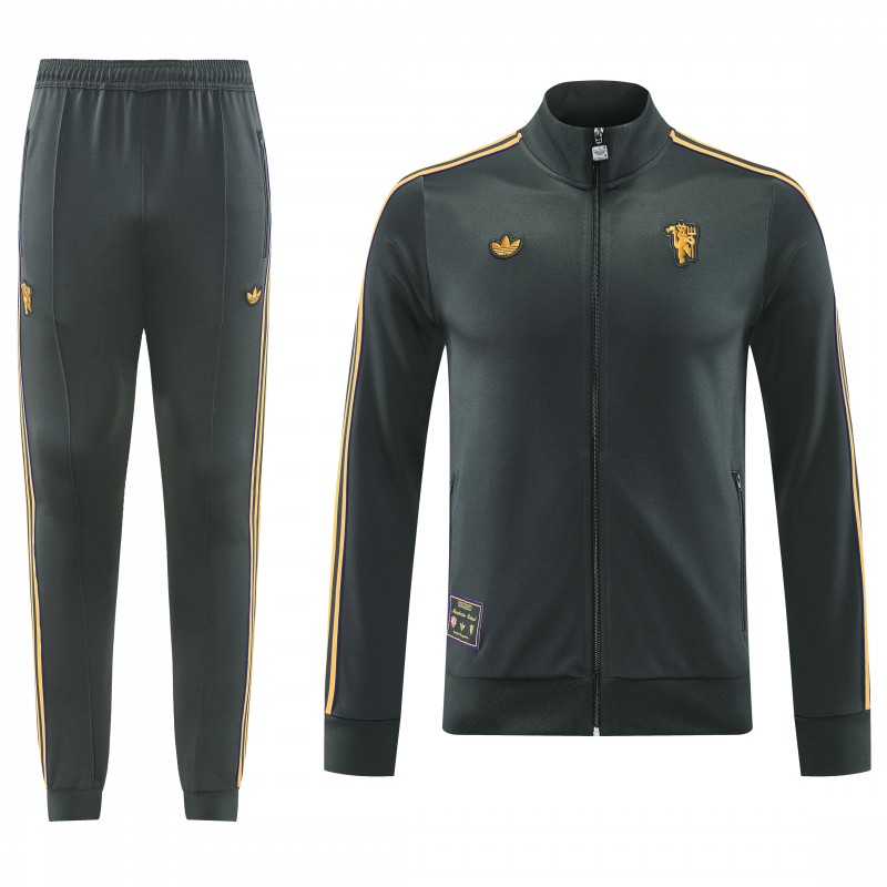 25/26 Manchester United 08 Dark Gray Half Zipper Jacket+Long Pants S-2XL
