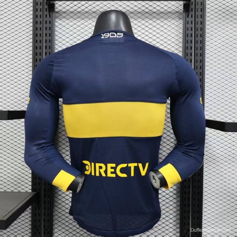 25/26 Player Version Boca Juniors Home Navy Blue with Yellow Chest Band Long Sleeve Jersey