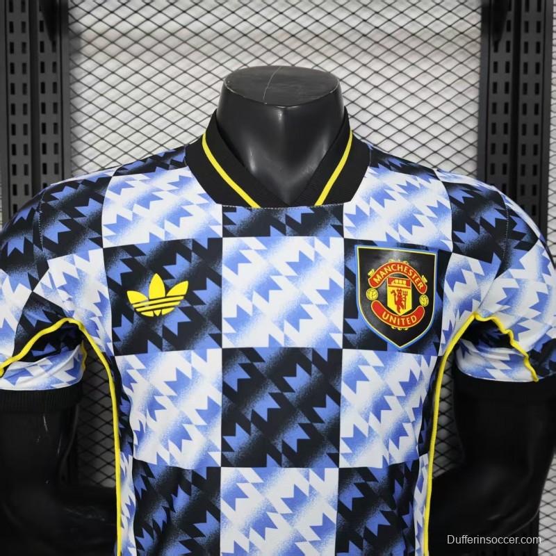 25/26 Player Version  Manchester United Blue and Black with Checkerboard Houndstooth Pattern Jersey