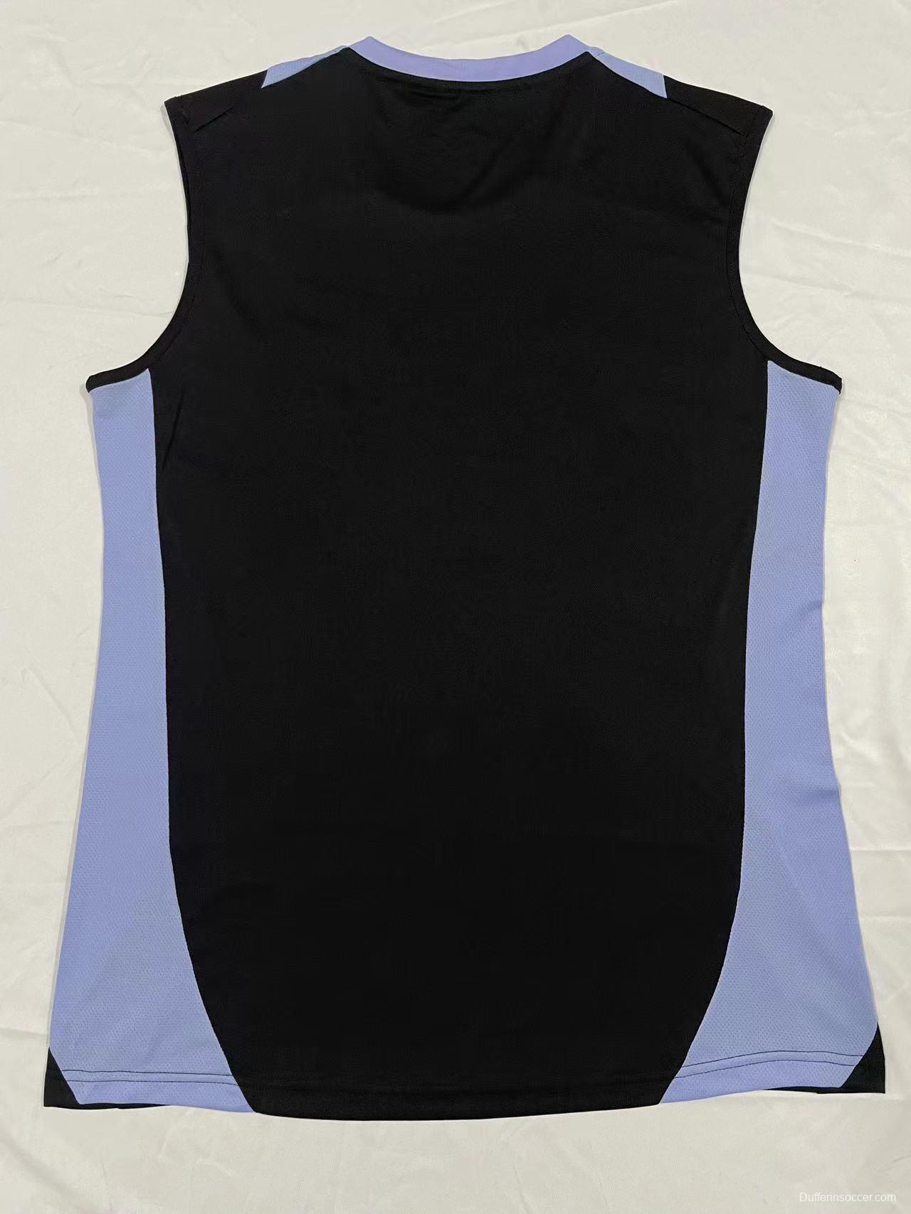 2024 New Zealand All Blacks Black with Light Blue Side Panels Sleeveless Jersey