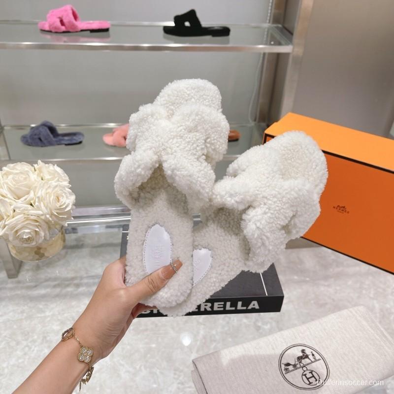 H Teddy Wool H Slippers Flat Sole - LY00240