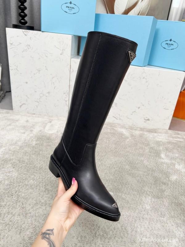 Prada Classic Triangle Logo Pointed Toe Boots - LY00400
