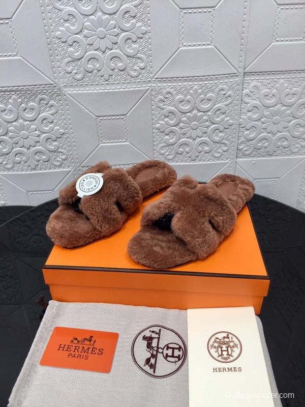 H Eiderdown Teddy Wool H Slippers Flat Sole Winter Home Shoes - LY00240