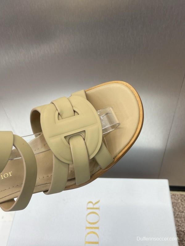 Dior D-Club Jelly Color Hollow Layered Cross Strap Mid Heel Women's Shoes - KFY00290