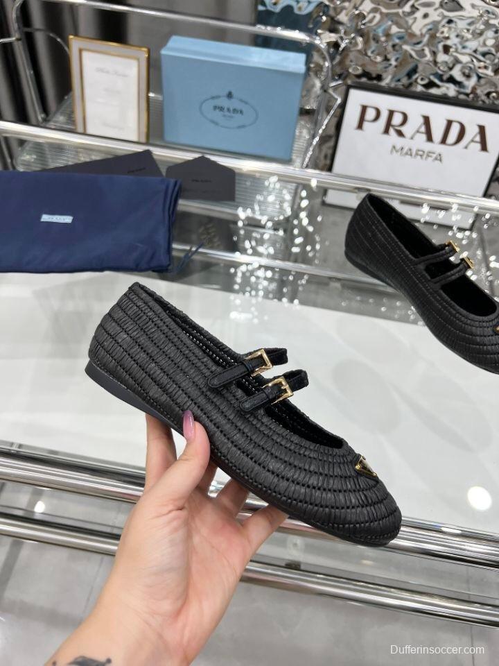 Prada Summer New Raffia Ballet Flats - KFY00340