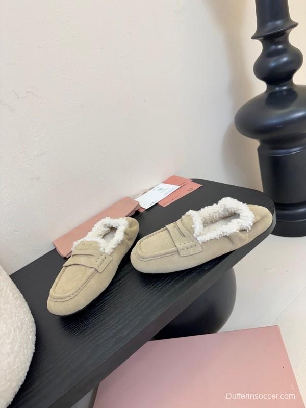 MIUMIU Thick Sole New British Style Wool Loafer Cotton Shoes - KFY00320