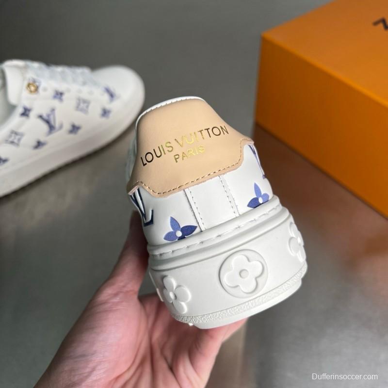 Louis Vuitton Time Out Cherry Blossom Collection Leather Round Toe Flat Low Top Sneakers Women's - YC