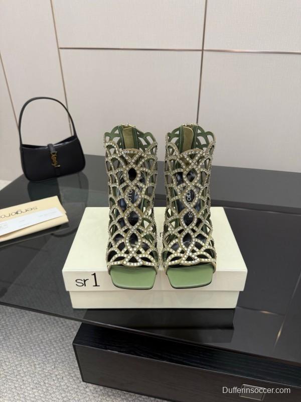 Sergio Rossi Mermaid Sandals 2025 SS Collection Elegant Fishnet High Heels - KFY00470